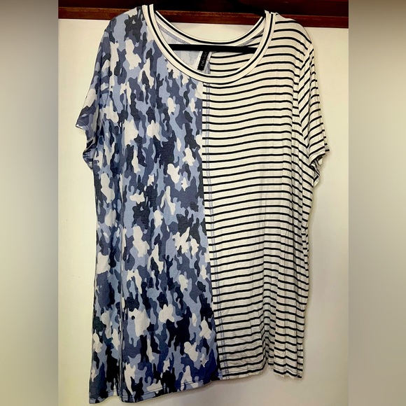 glitzy girlz Tops - NWOT Giltzy Girlz Boutique Shirt, Plus Size, Blue & White Camo-Striped Shirt